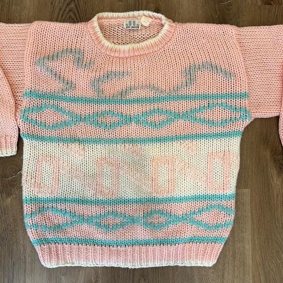Vintage 90s Cottagecore JEFF LAURENT Pastel Knit Sweater Made in Korea Size S - Picture 11 of 14